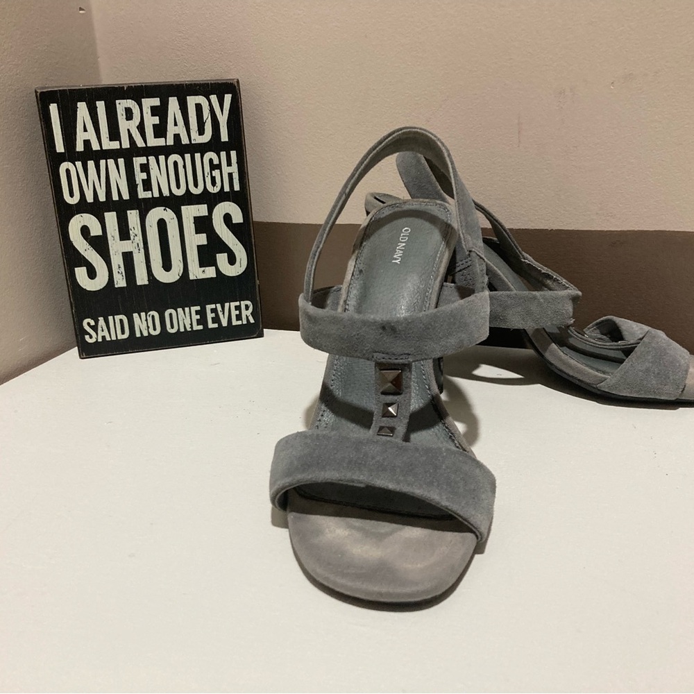 Grey heeled sandals